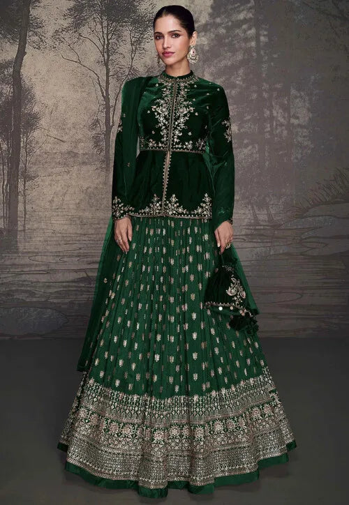 Designer Glam Velvet Lehenga with Top and Dupatta