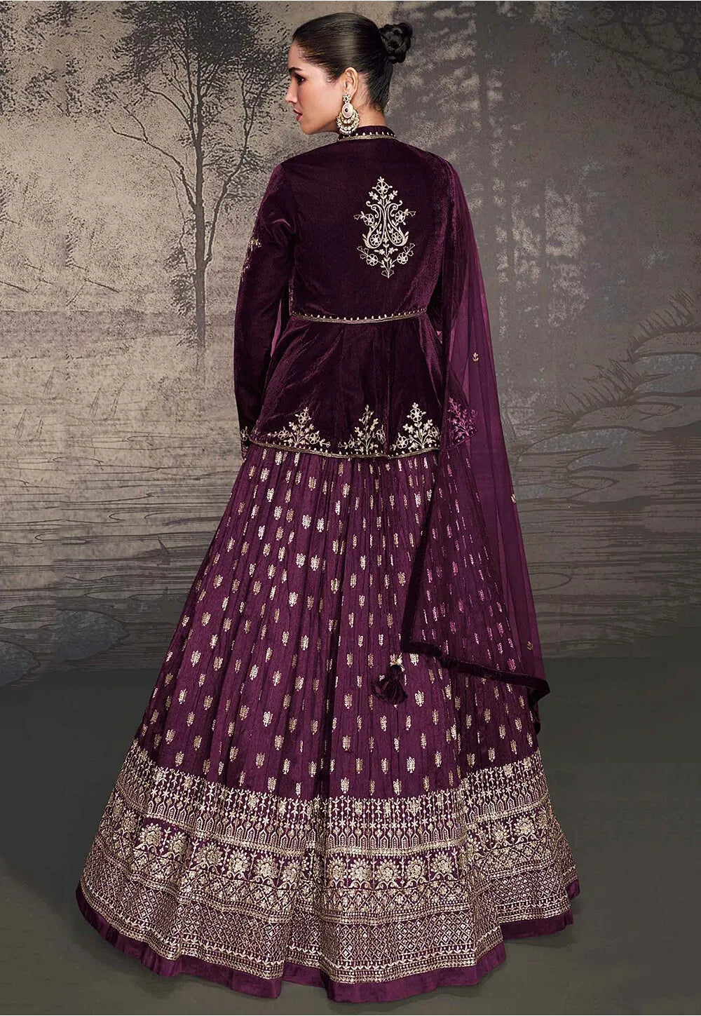 Designer Glam Velvet Lehenga with Top and Dupatta