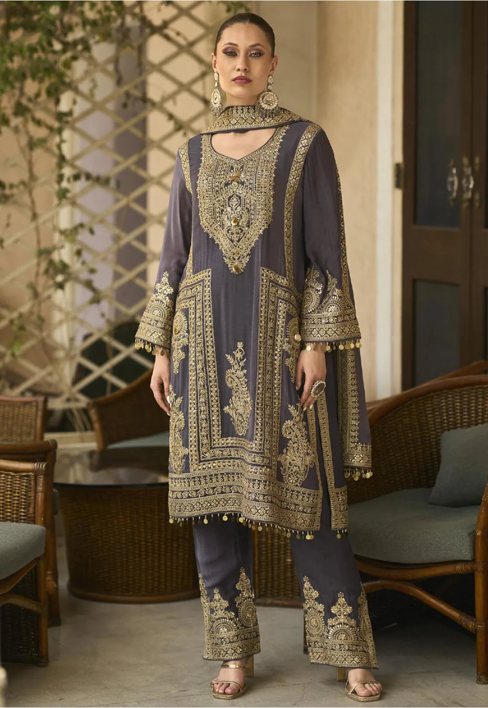 Embroidered Chinon Chiffon Pakistani Suit