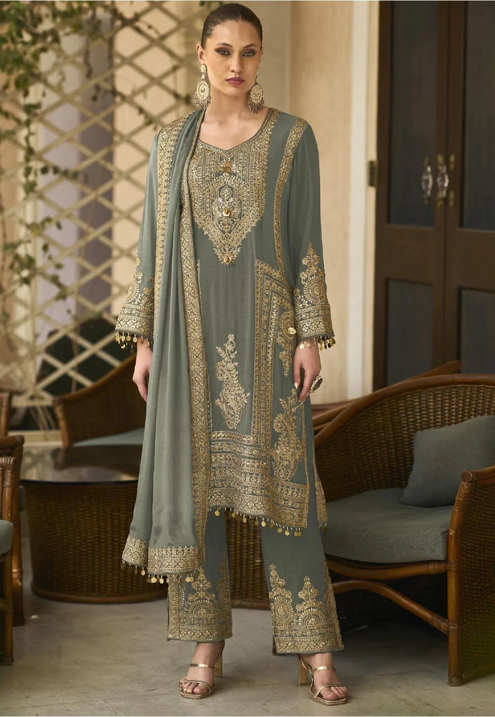 Embroidered Chinon Chiffon Pakistani Suit