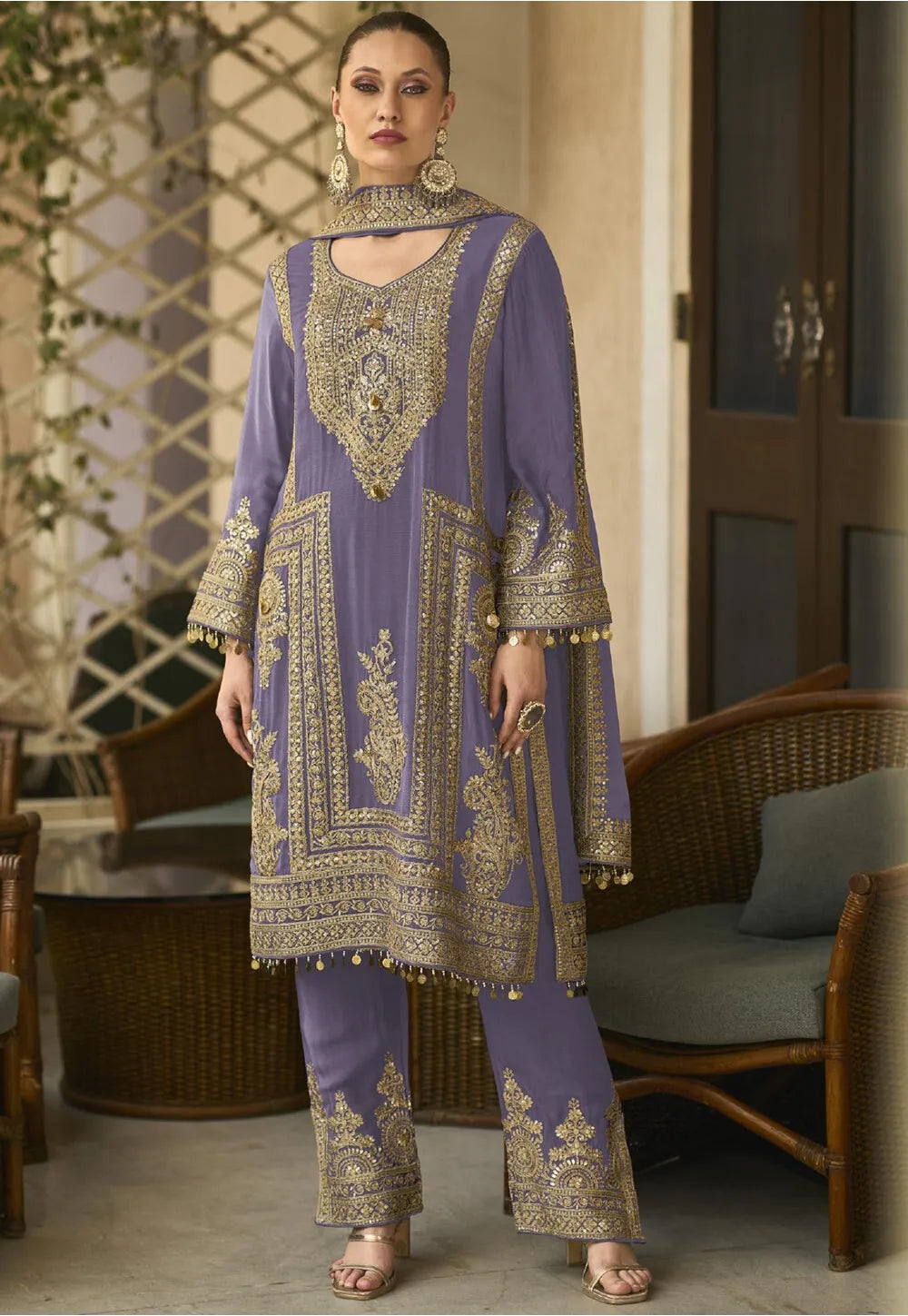 Embroidered Chinon Chiffon Pakistani Suit