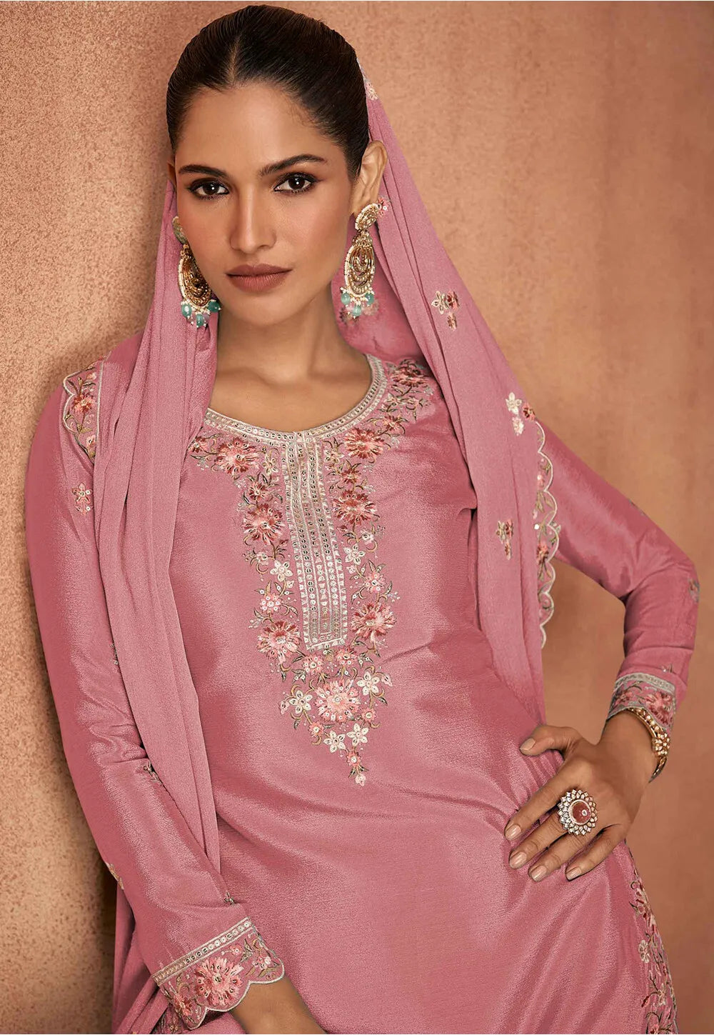 Chinon Palazzo Suit with Floral Embroidery