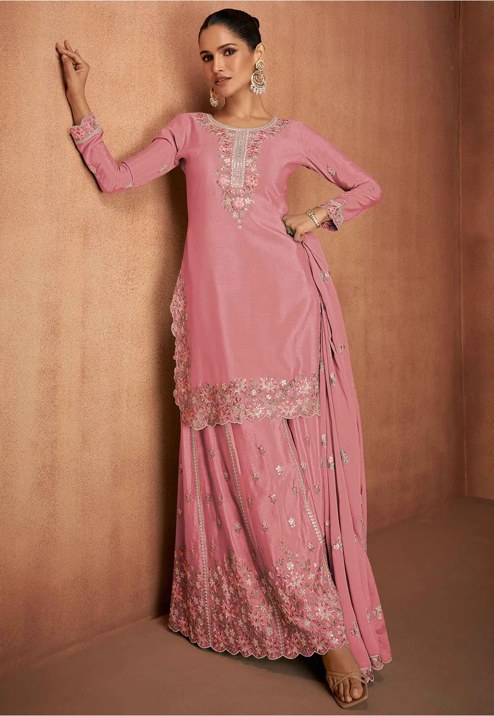 Chinon Palazzo Suit with Floral Embroidery