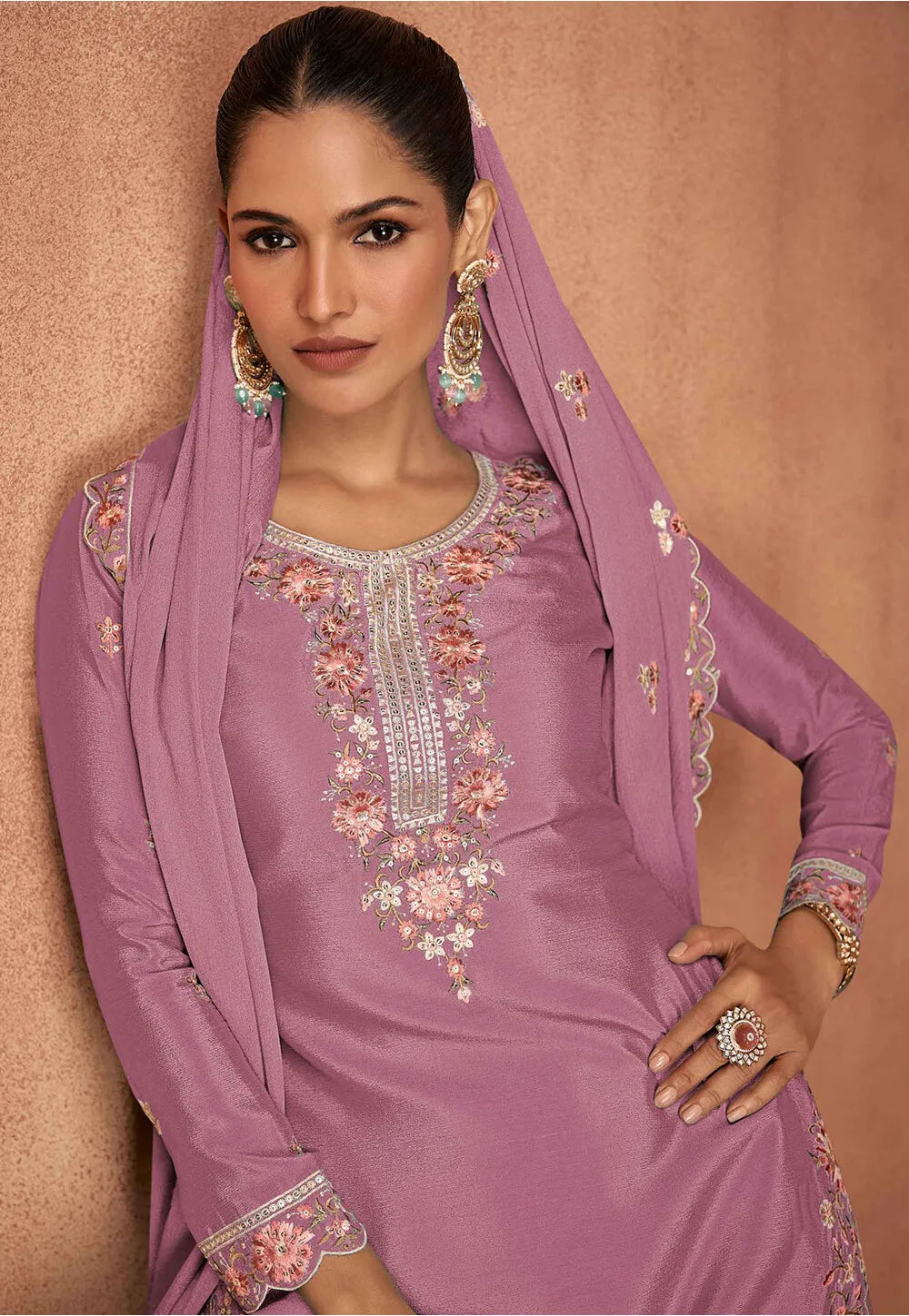 Chinon Palazzo Suit with Floral Embroidery