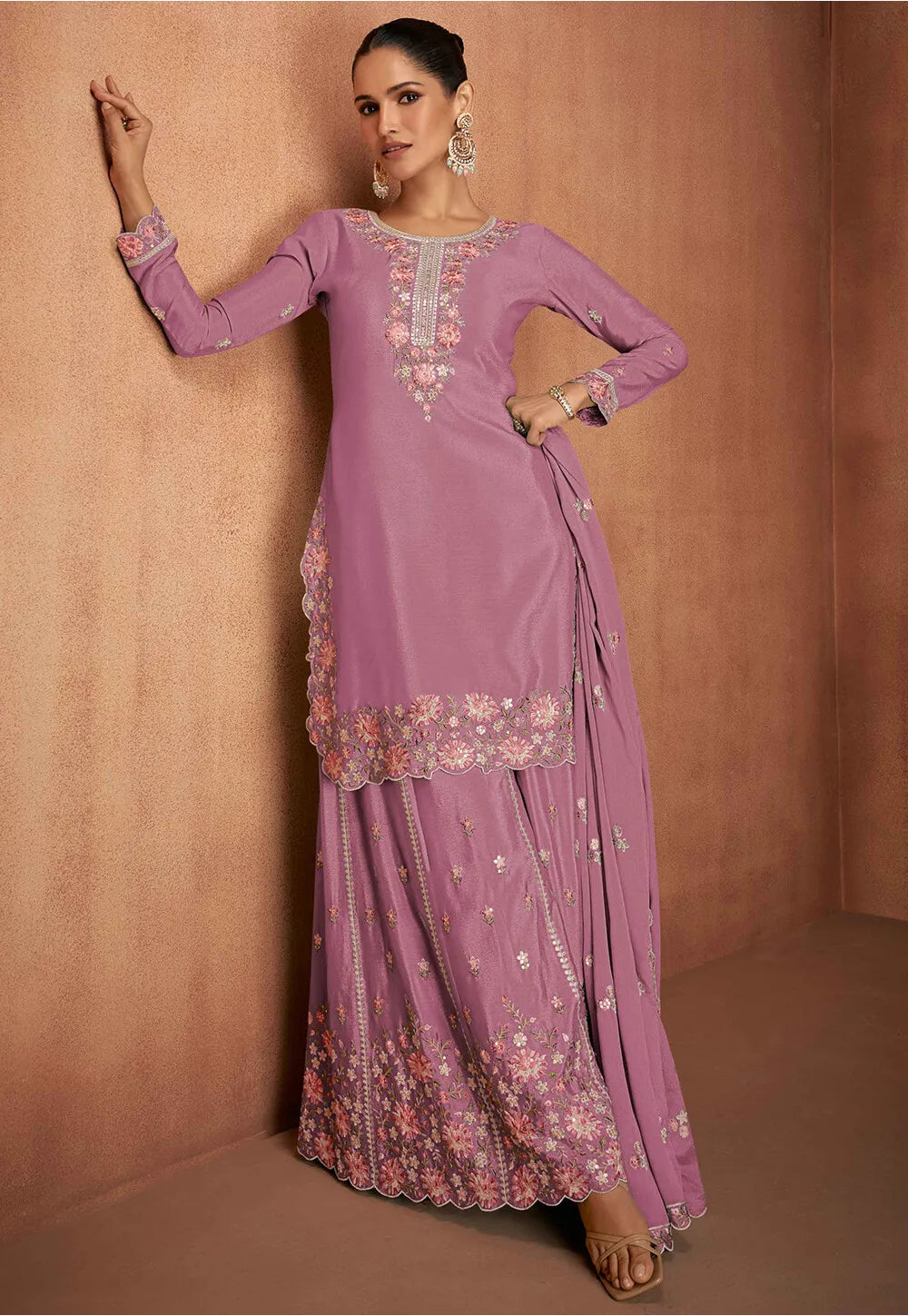 Chinon Palazzo Suit with Floral Embroidery