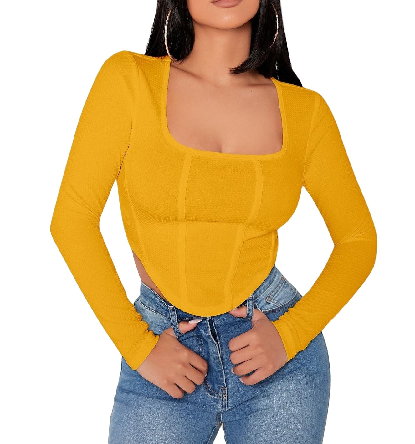 Casual Square Neck Long Sleeve Top