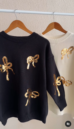 Crystella 3D Sequinned Bow detailing Sweaters