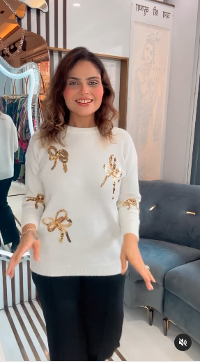 Crystella 3D Sequinned Bow detailing Sweaters