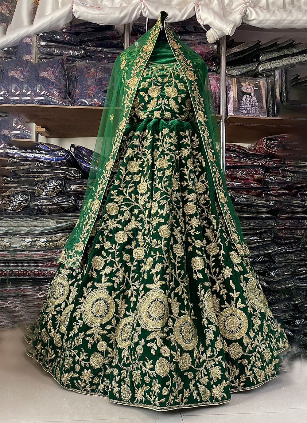 Green Velvet Diamond Lehenga Choli