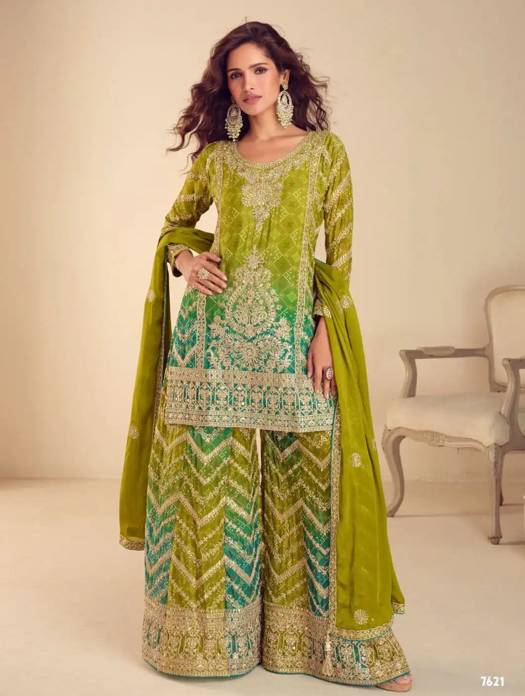 Aancho  Green Traditional Palazzo Embroidery Designer Suit Set