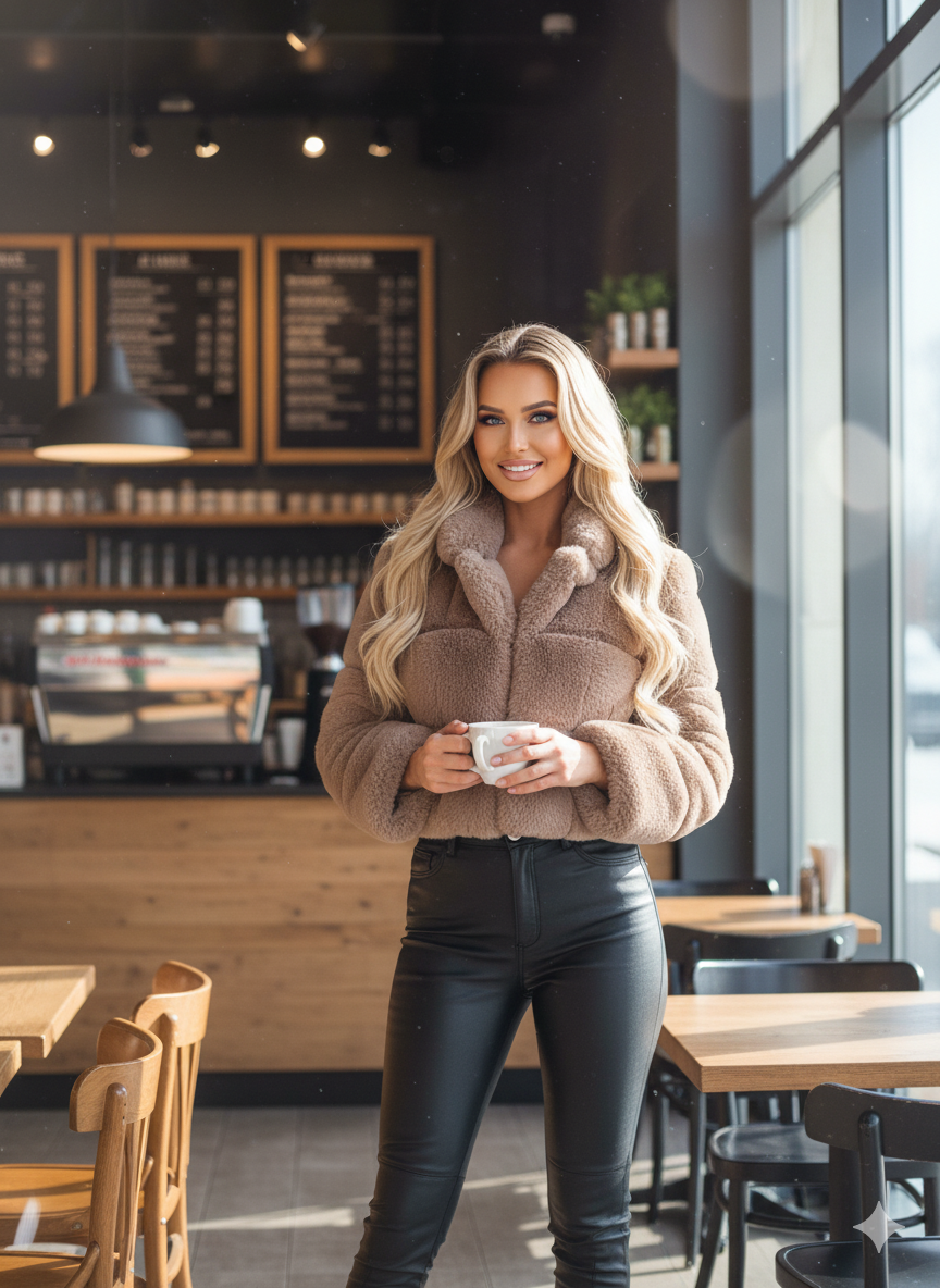 Victoria Women's Zip Up Fluffy Crop Jacket Without Hood Faux Fur Fleece Coat