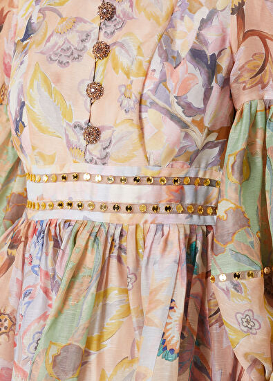 Mirror Floral Mini Linen Dress