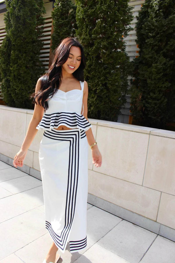 Roshel Peplum Top with Wrap Waist Skirt Set