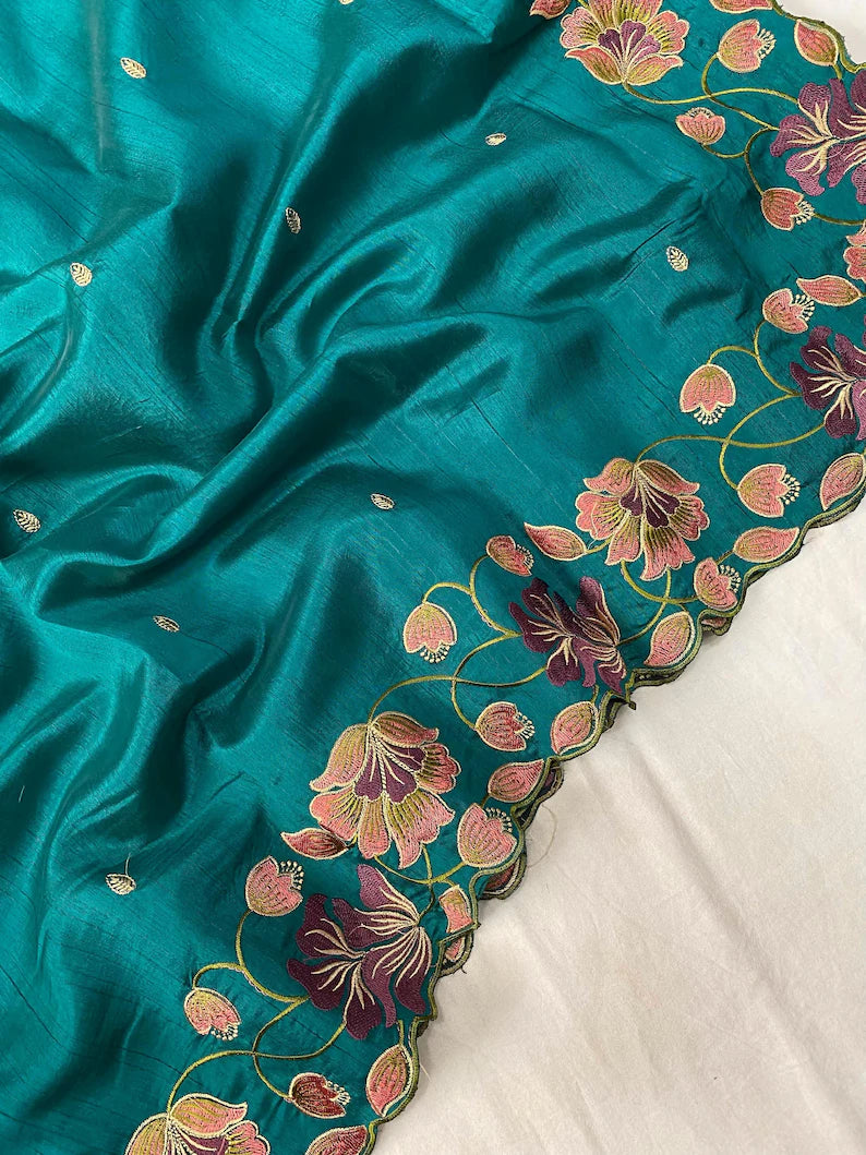 Tussar Silk Saree with beautiful contrast embroidery work