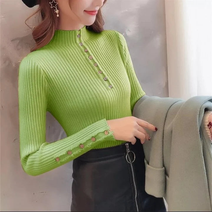 Women Slim Ribbed Knitted Sweater Top