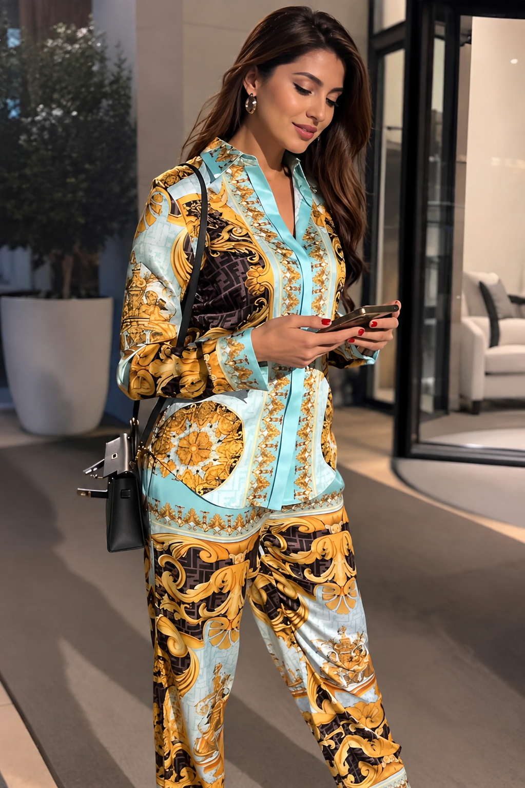 Celeb Chic: Baroque Luxe Co-ord Set - Satin Silk Elegance