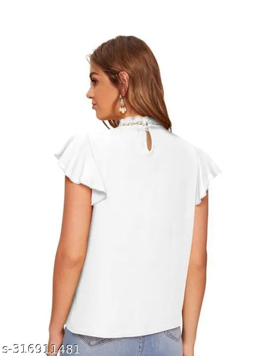 Casual Cape Sleeves Solid Women White Top