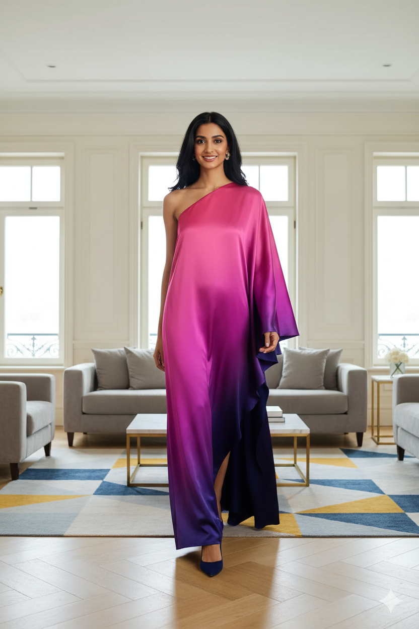 Satin Gradient Shade Premium Off Shoulder Women Exclusive  Kaftan