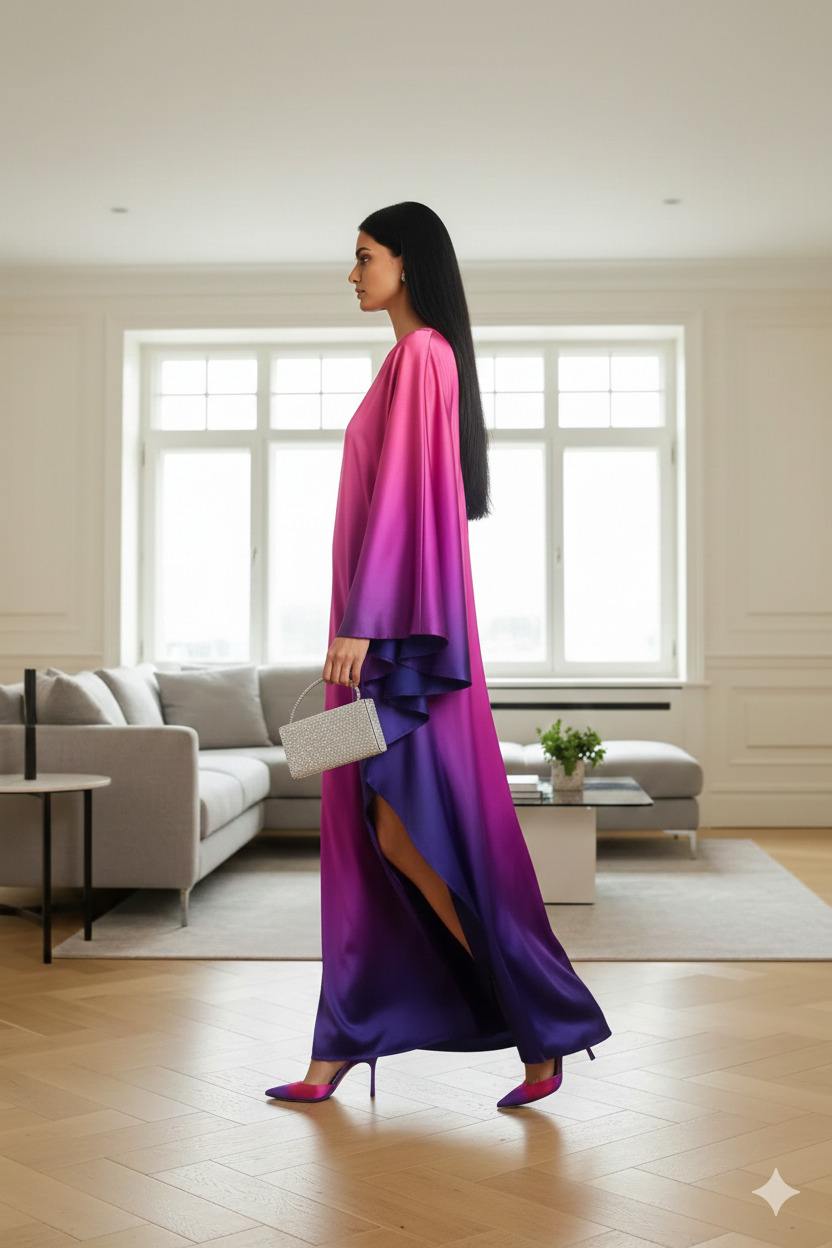 Satin Gradient Shade Premium Off Shoulder Women Exclusive  Kaftan