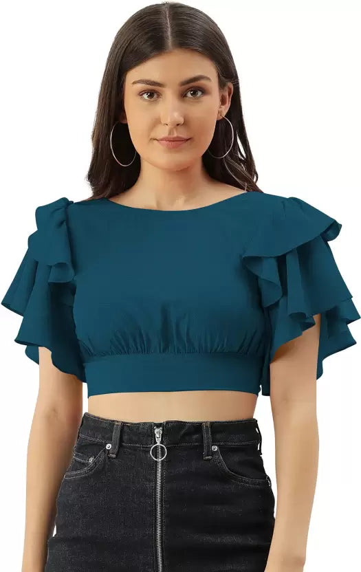 Casual Regular Sleeves Solid Women Dark Blue Top