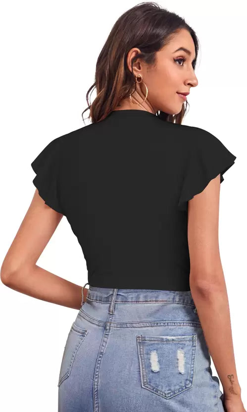 Women's Solid Casual Round Neck Short Sleeves Polyester Crop Top