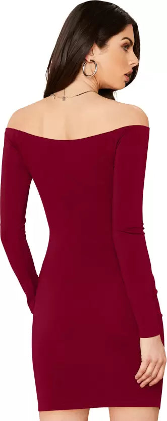 Women Ribbed Maroon Dress