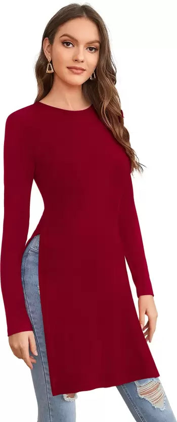 Casual Regular Sleeves Solid Women Maroon kurta