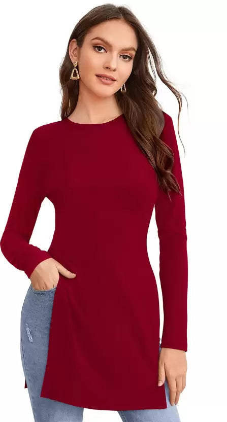 Casual Regular Sleeves Solid Women Maroon kurta