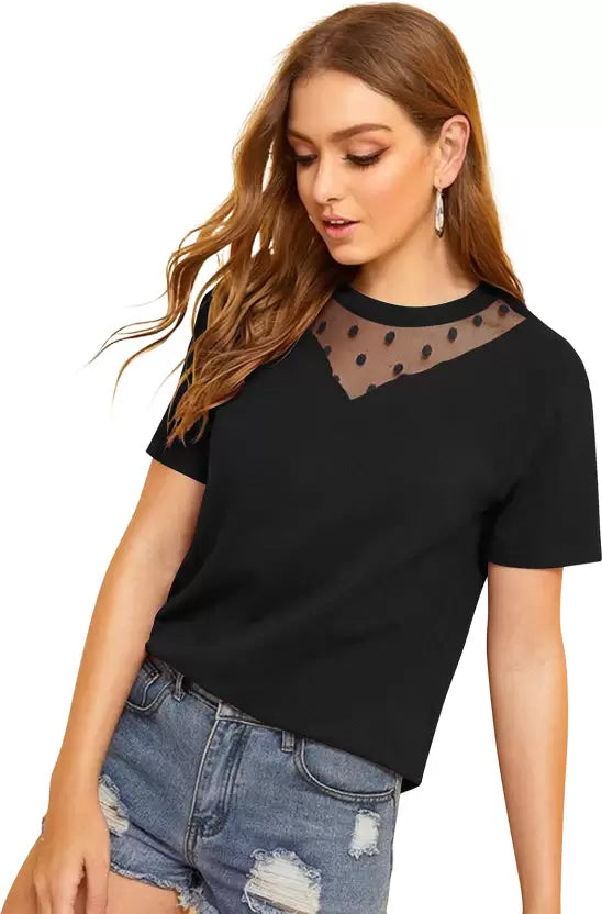 Casual Regular Sleeves Self Design Women Black Top