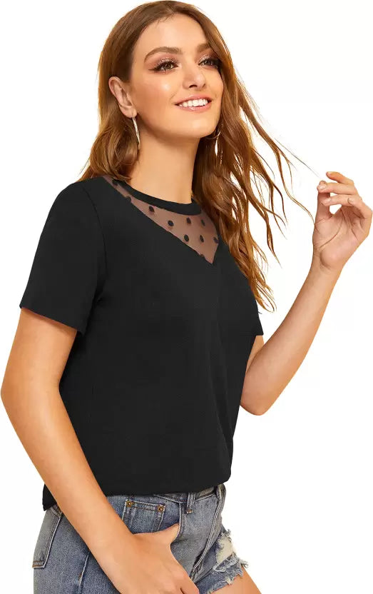 Casual Regular Sleeves Self Design Women Black Top