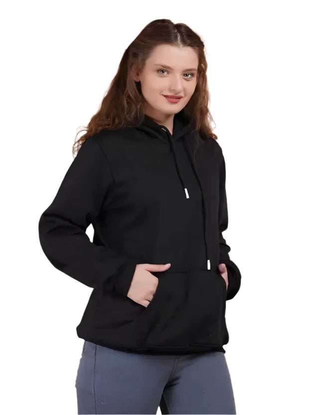 Women Full Sleeve Solid Hooded Sweatshirt