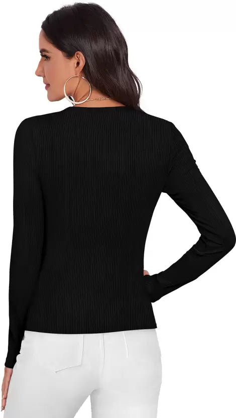 Casual Regular Sleeves Solid Women Black Top