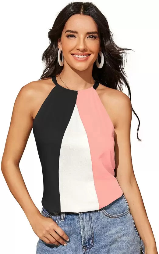 Casual Sleeveless Color Block Women Multicolor Top