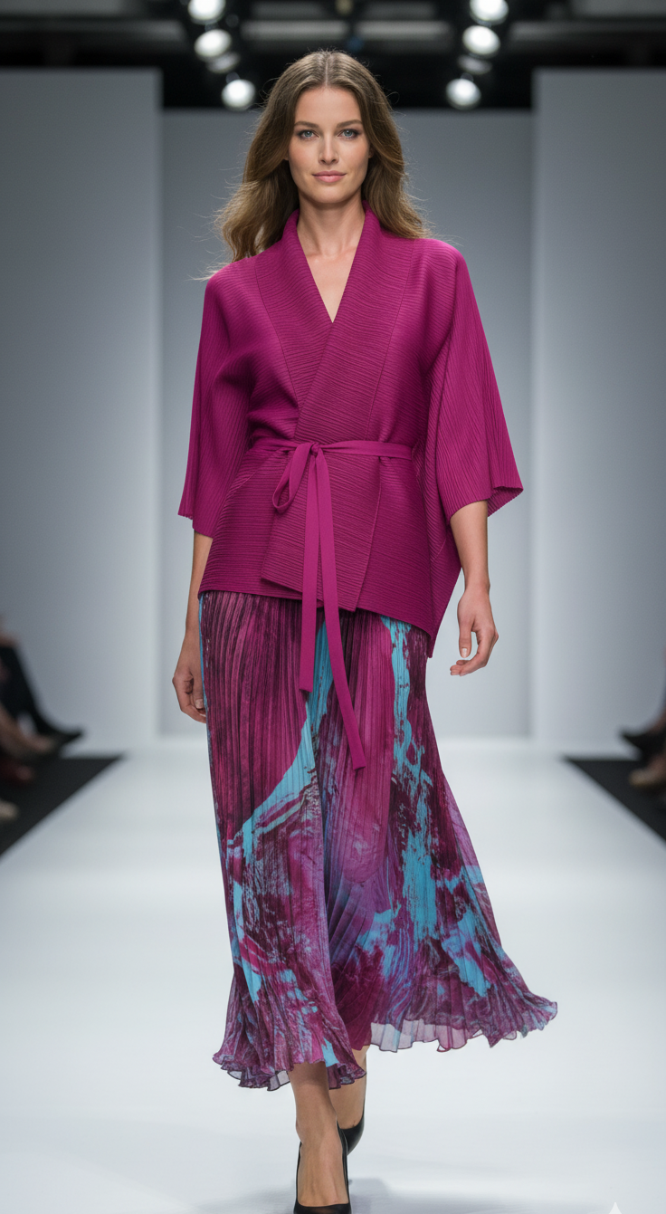 Elegant Bat Sleeve Top and Miyaki Skirt Set Two Piece Co-Ord Set