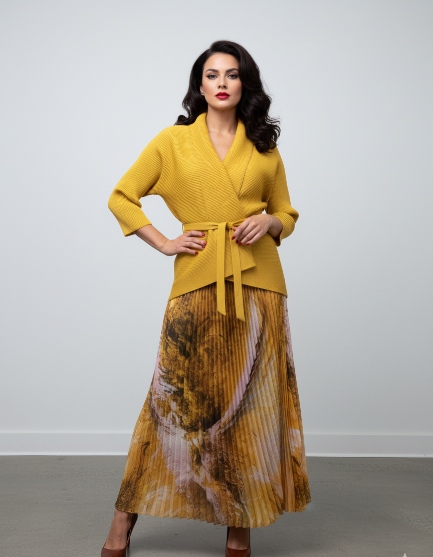 Elegant Bat Sleeve Top and Miyaki Skirt Set Two Piece Co-Ord Set