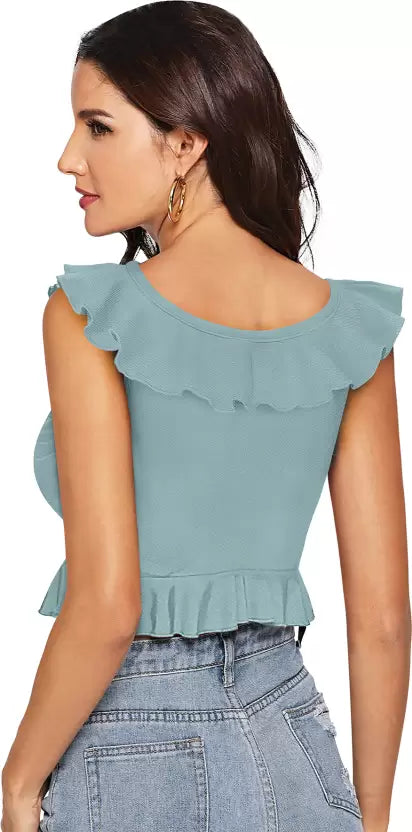 Casual Sleeveless Solid Women Light Blue Top