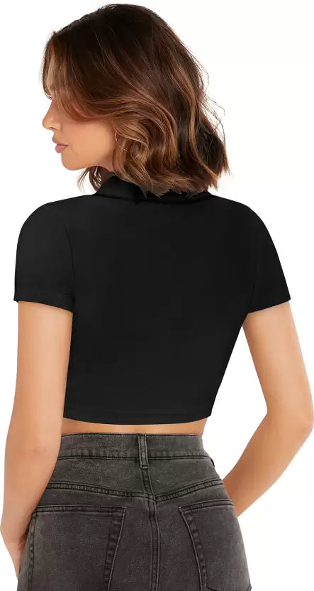 Casual Regular Sleeves Solid Women Black crop Top