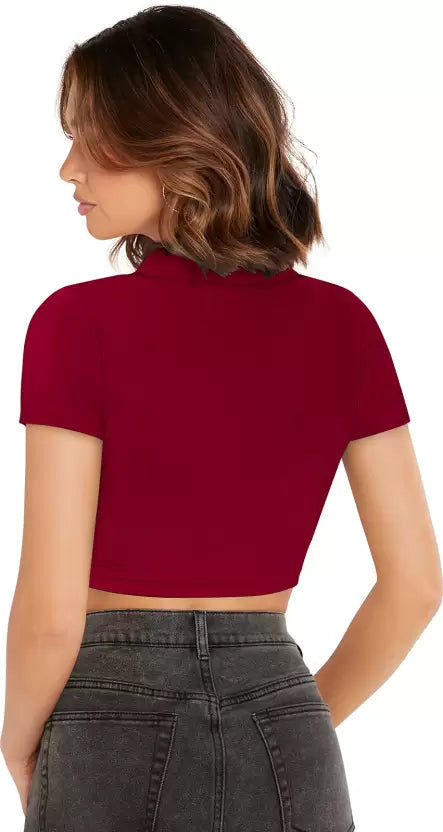 Casual Cap Sleeves Solid Women Maroon Top