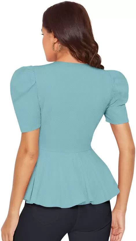 Puff Sleeve Crepe Peplum Top