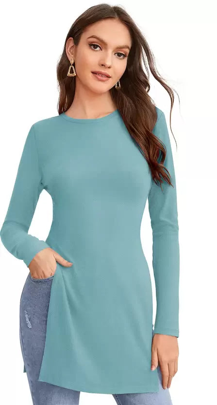 Casual Regular Sleeves Solid Women Light Blue kurta