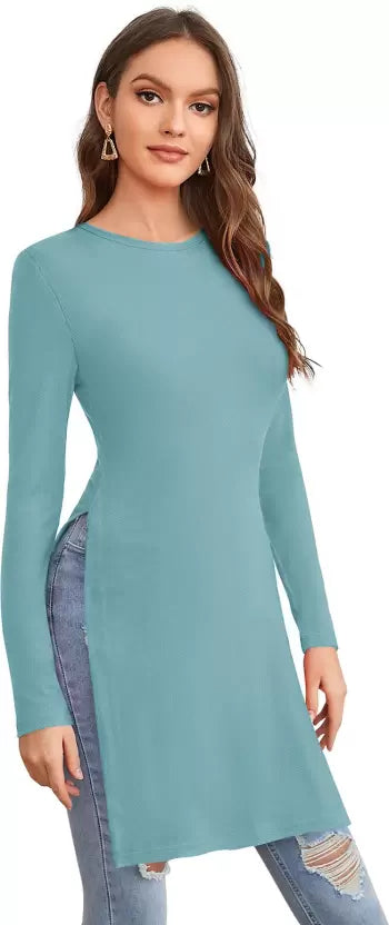 Casual Regular Sleeves Solid Women Light Blue kurta