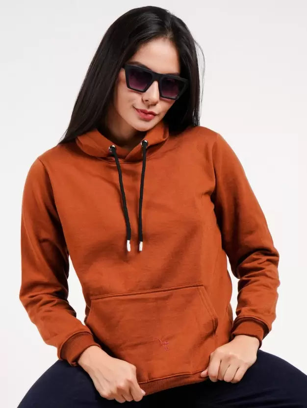 Women Full Sleeve Solid Hooded Sweatshirt