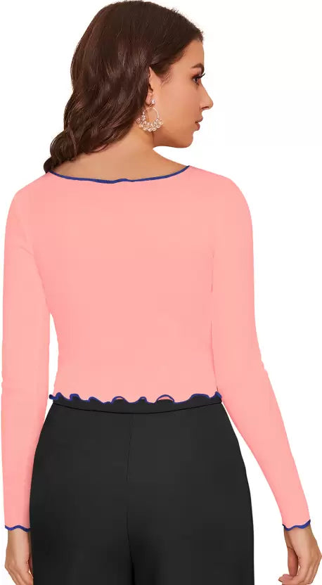 Casual Regular Sleeves Solid Women  Pink Top