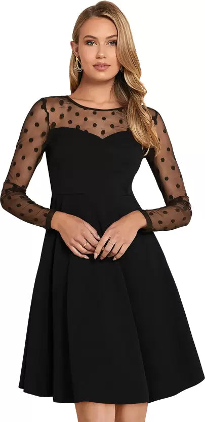 Round Neck Long Sleeves Fit & Flare Dress