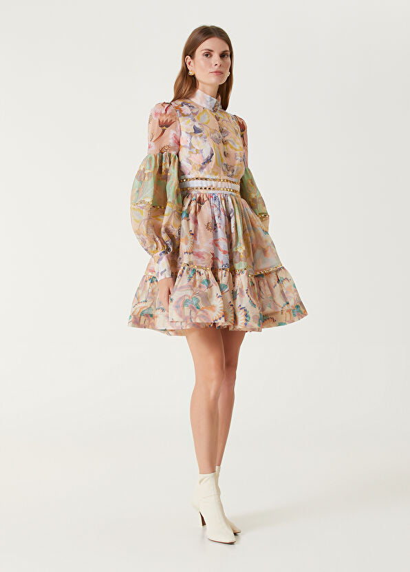 Mirror Floral Mini Linen Dress