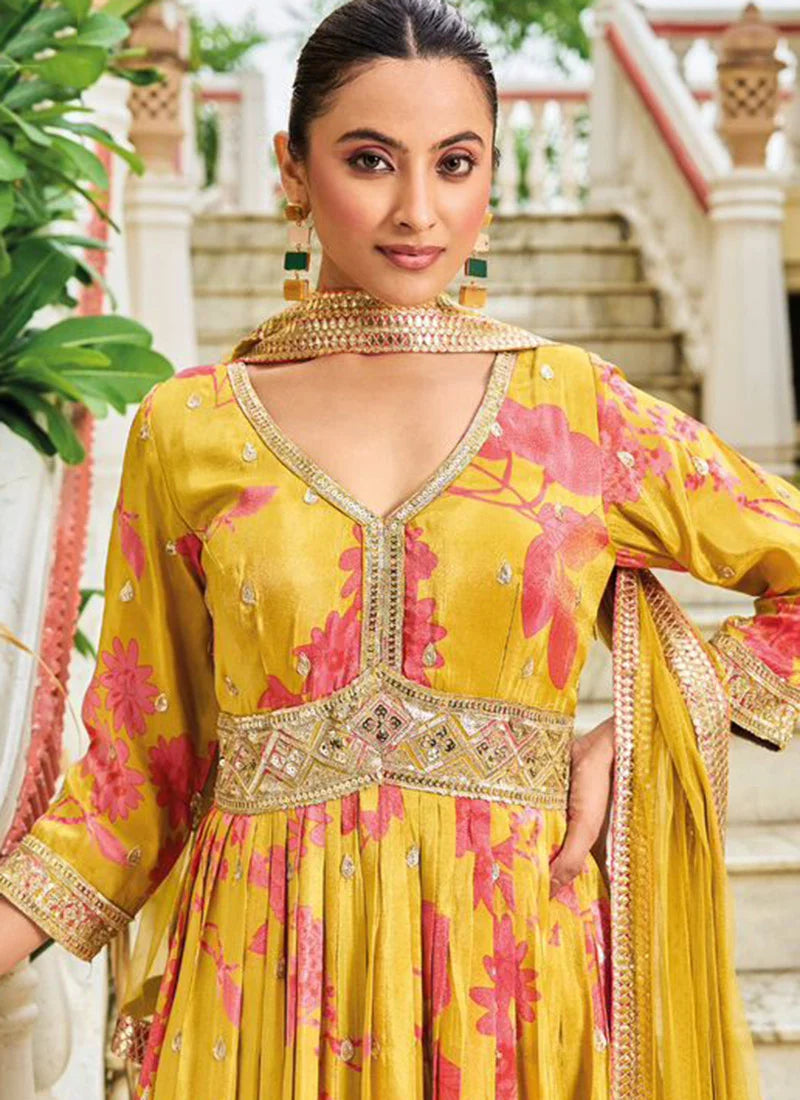 Chinon Sequins Digital Print Anarkali Suit