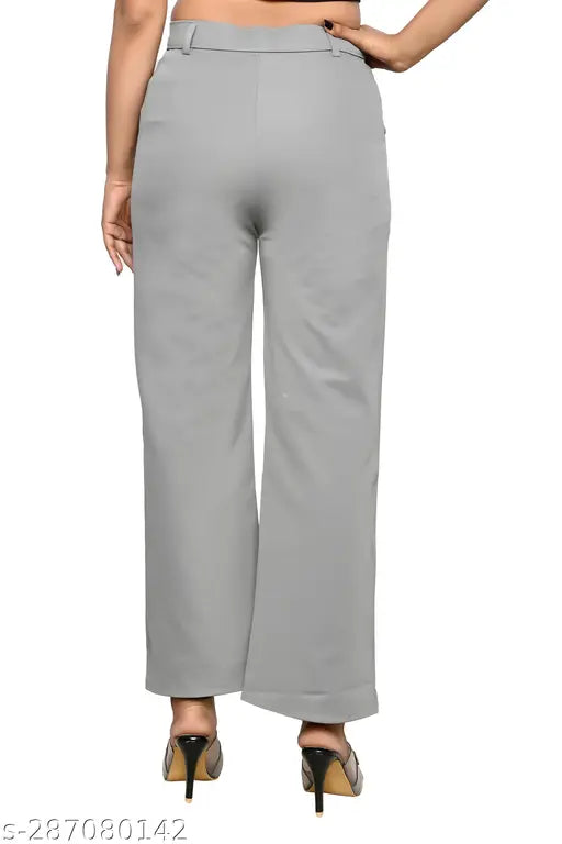 women polyster blend ice grey trouser