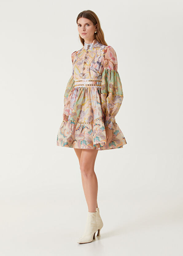 Mirror Floral Mini Linen Dress