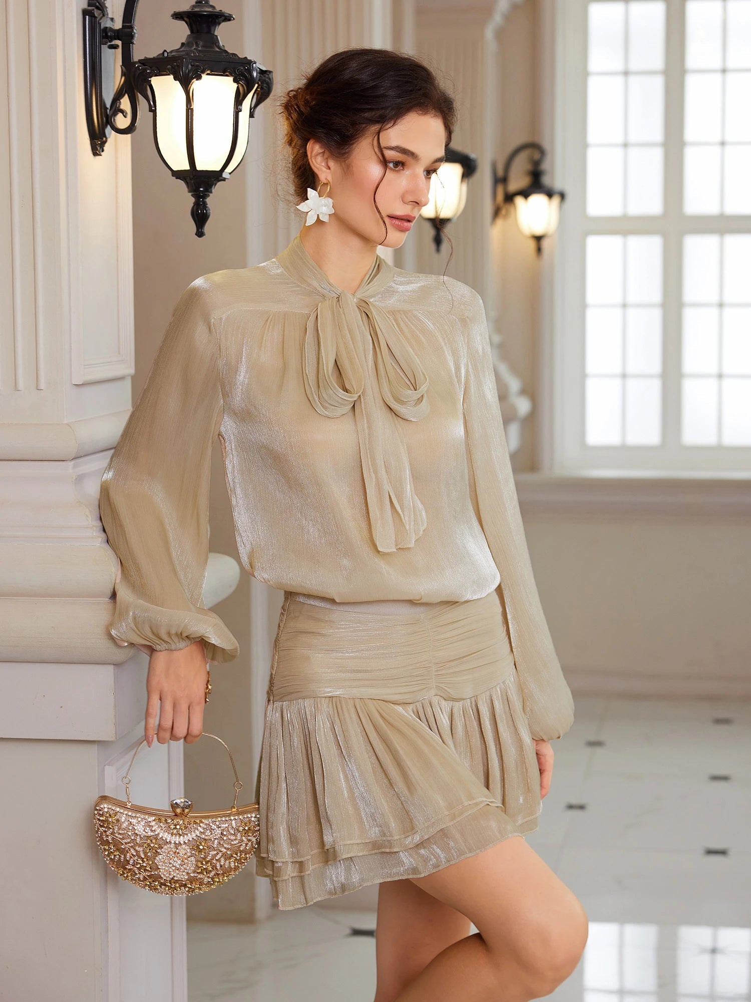 Colline Pleated Ruffled Skirt Set