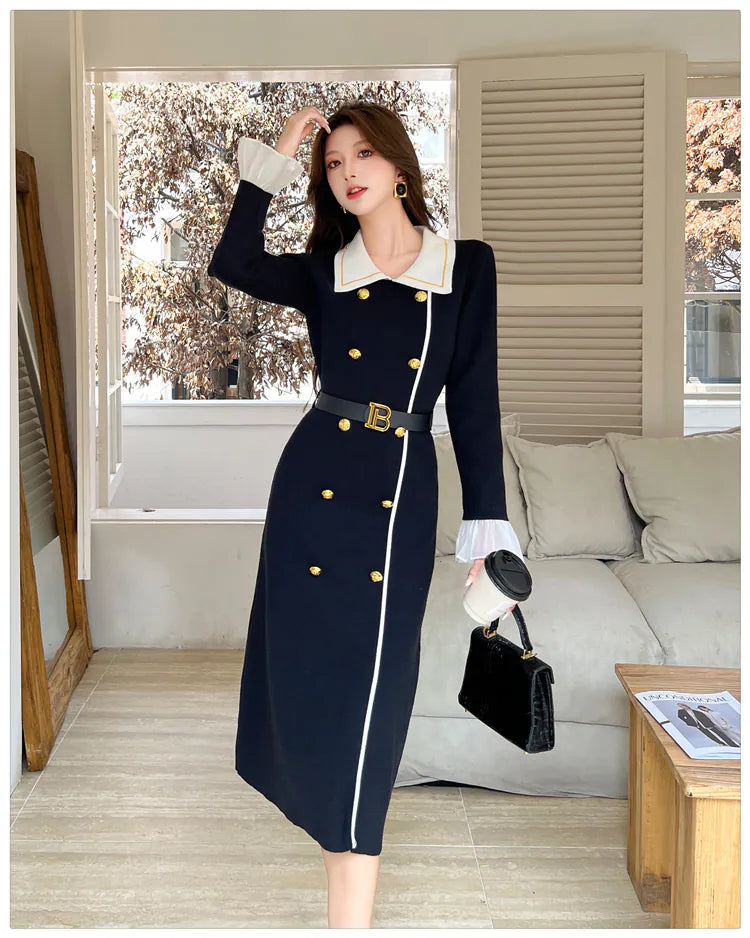 Eden Elegant Long Warm Maxi Dress With Belt